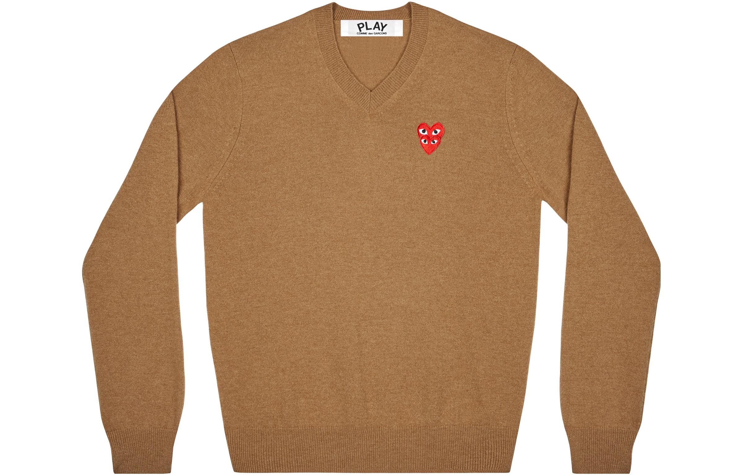 (Women) Comme Des Garçons CDG Play  Brown V-Neck Embroidered Pullover Sweater AZ-N073-051-3 圖 2