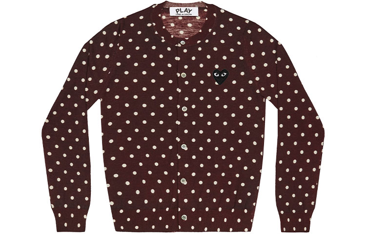 (Women) Comme Des Garçons CDG Play  Brown Wool Sweater with Black Heart Polka Dot Logo. AZ-N037-051-3