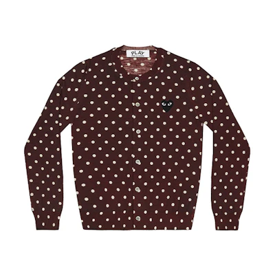 (Women) Comme Des Garçons CDG Play Brown Wool Sweater with Black Heart Polka Dot Logo. AZ-N037-051-3
