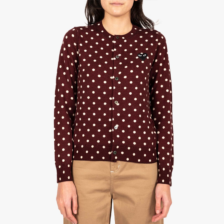 (Women) Comme Des Garçons CDG Play  Brown Wool Sweater with Black Heart Polka Dot Logo. AZ-N037-051-3 圖 4