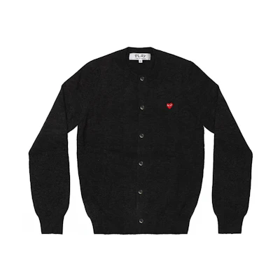 (Women) Comme Des Garçons CDG Play Cardigan Wool Sweater with Red Heart Logo - Charcoal Grey. AZ-N079-051-2