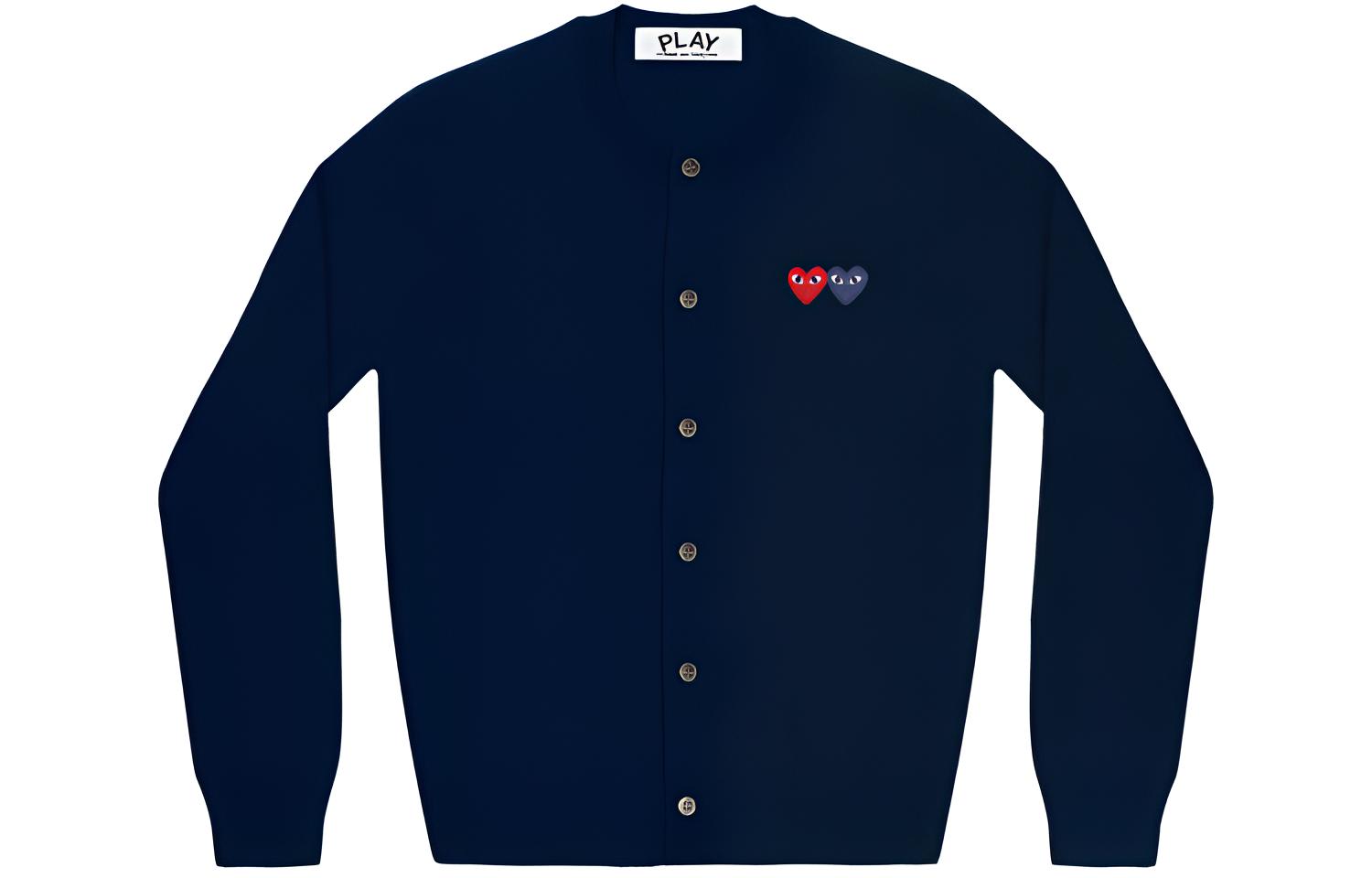 (Women) Comme Des Garçons CDG Play  Double Heart Cashmere Sweater Navy Blue. AZ-N057-051-2