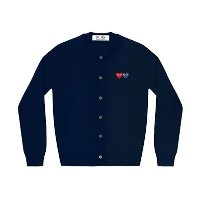 (Women) Comme Des Garçons CDG Play Double Heart Cashmere Sweater Navy Blue. AZ-N057-051-2