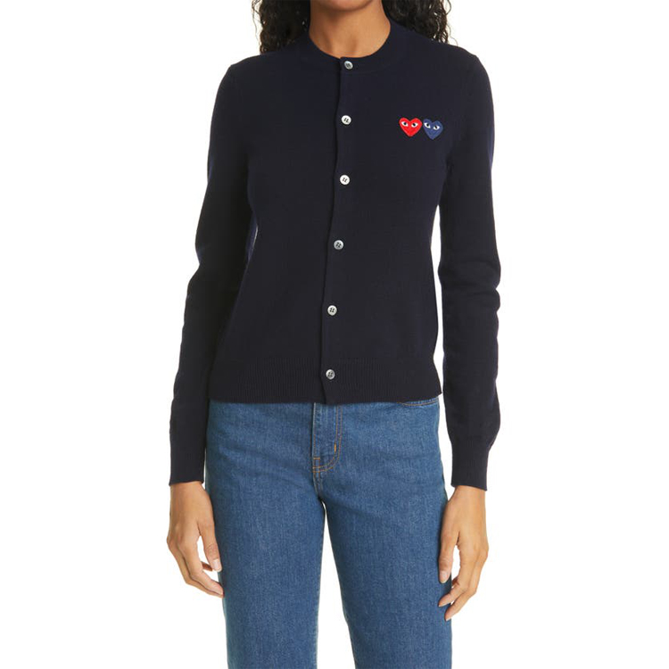 (Women) Comme Des Garçons CDG Play  Double Heart Cashmere Sweater Navy Blue. AZ-N057-051-2 圖 3