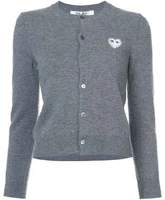 (Women) Comme Des Garçons CDG Play Grey Cardigan Sweater with White Heart Design. AZ-N061-051-3 (Women) Comme Des Garçons CDG Play Grey Cardigan Sweater with White Heart Design. AZ-N061-051-3