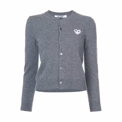 (Women) Comme Des Garçons CDG Play Grey Cardigan Sweater with White Heart Design. AZ-N061-051-3