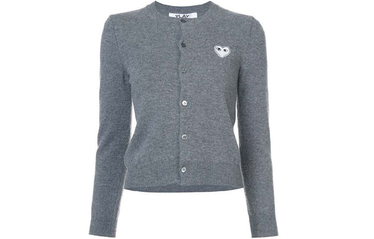 (Women) Comme Des Garçons CDG Play  Grey Cardigan Sweater with White Heart Design. AZ-N061-051-3 圖 2