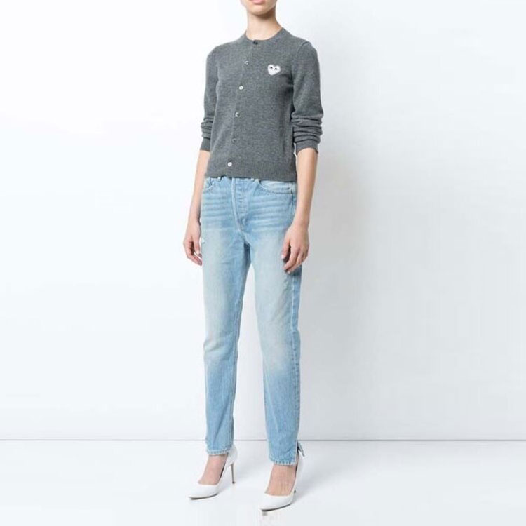 (Women) Comme Des Garçons CDG Play  Grey Cardigan Sweater with White Heart Design. AZ-N061-051-3 圖 3