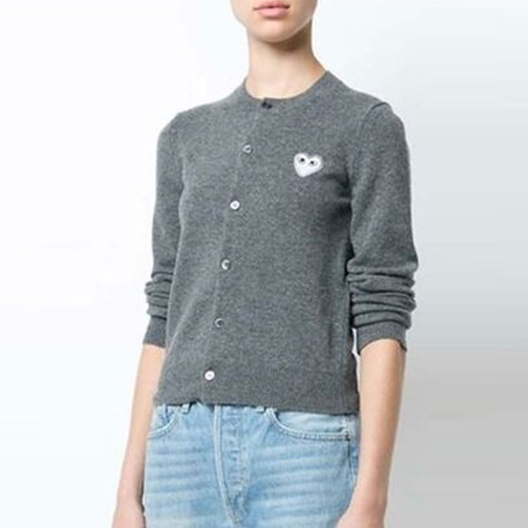 (Women) Comme Des Garçons CDG Play  Grey Cardigan Sweater with White Heart Design. AZ-N061-051-3 圖 4