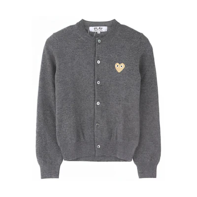 (Women) Comme Des Garçons CDG Play Grey Crewneck Long Sleeve Cardigan Sweater. AZ-N049-051-3