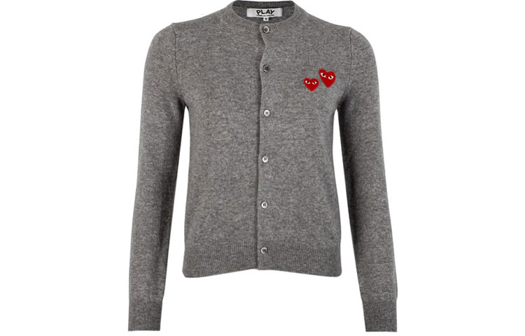 (Women) Comme Des Garçons CDG Play  Grey Double Heart Long Sleeve Cardigan Sweater. AZ-N071-051-1 圖 2
