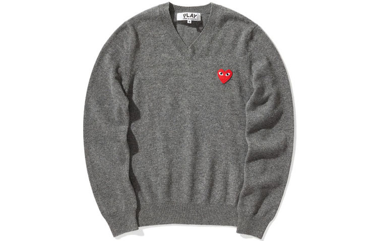 (Women) Comme Des Garçons CDG Play  Grey Heart Logo V-Neck Wool Knit Sweater. AZ-N001-051-3 圖 2