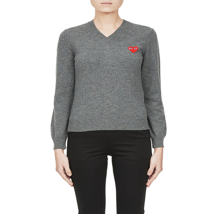 (Women) Comme Des Garçons CDG Play  Grey Heart Logo V-Neck Wool Knit Sweater. AZ-N001-051-3 圖 3