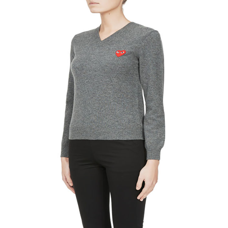 (Women) Comme Des Garçons CDG Play  Grey Heart Logo V-Neck Wool Knit Sweater. AZ-N001-051-3 圖 5