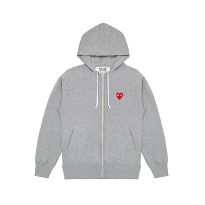 (Women) Comme Des Garçons CDG Play Grey Hoodie Cardigan with Red Heart and Five Hearts on Back. AZ-T249-051-1
