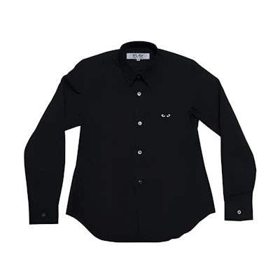 (Women) Comme Des Garçons CDG Play Long Sleeve Shirt Black with Heart Logo on Chest. AZ-B003-051-1