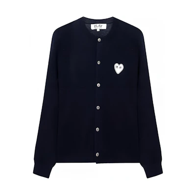 (Women) Comme Des Garçons CDG Play Navy Cardigan with White Heart Logo. AZ-N061-051-2