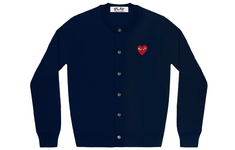 (Women) Comme Des Garçons CDG Play  Navy Cardigan with Red Heart Logo Long Sleeve Knit Sweater. AZ-N007-051-2