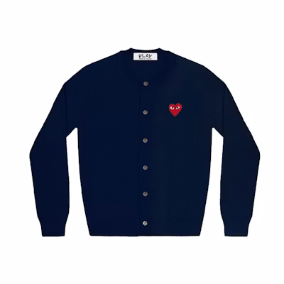 (Women) Comme Des Garçons CDG Play Navy Cardigan with Red Heart Logo Long Sleeve Knit Sweater. AZ-N007-051-2