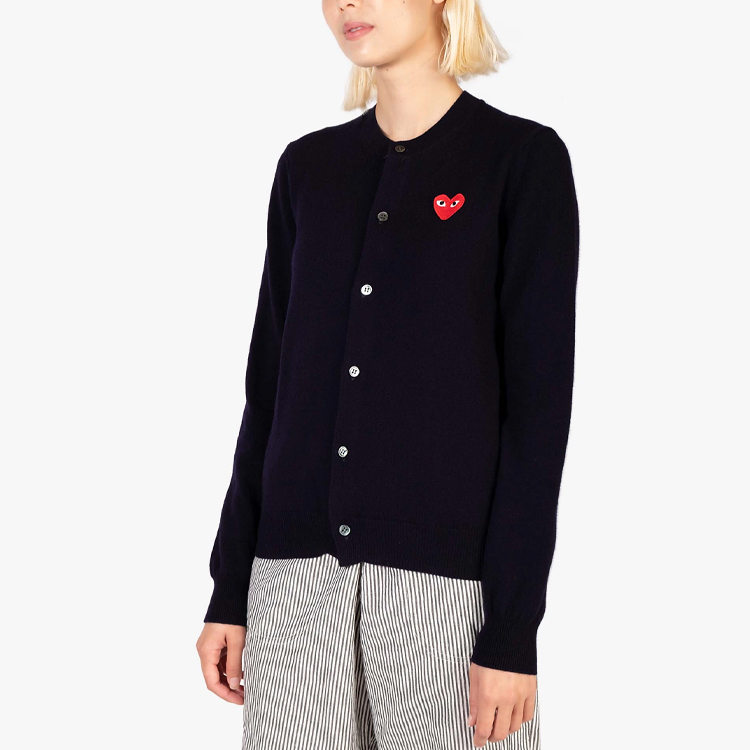 (Women) Comme Des Garçons CDG Play  Navy Cardigan with Red Heart Logo Long Sleeve Knit Sweater. AZ-N007-051-2 圖 3