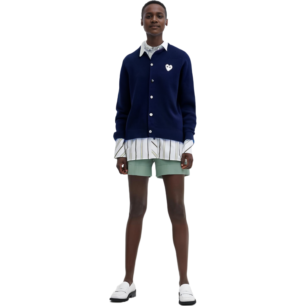 Details for (W) Comme Des Garçons CDG Play Kardigan Navy dengan Logo Hati Putih. AZ-N061-051-2