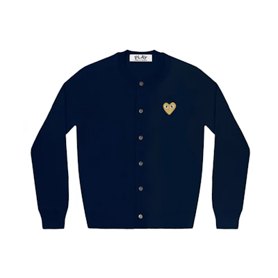 (Women) Comme Des Garçons CDG Play Navy Wool Cardigan Sweater with Embroidered Heart Patch. AZ-N049-051-2