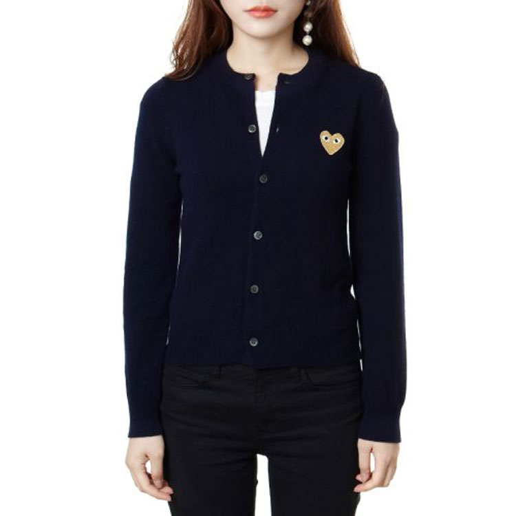 (Women) Comme Des Garçons CDG Play  Navy Wool Cardigan Sweater with Embroidered Heart Patch. AZ-N049-051-2 圖 3
