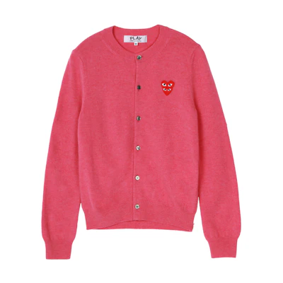 (Women) Comme Des Garçons CDG Play Pink Cardigan with Heart Logo Embroidery. AZ-N075-051-4