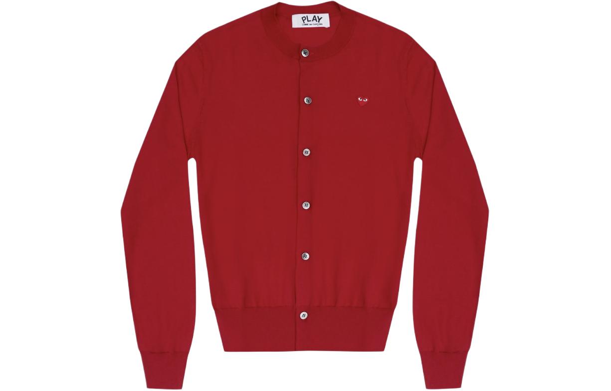 (Women) Comme Des Garçons CDG Play  Red Heart Embroidered Long Sleeve Knit Sweater. AZ-N053-051-3
