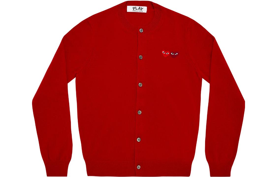 (Women) Comme Des Garçons CDG Play  Red Knit Cardigan with Double Heart Logo. AZ-N057-051-5