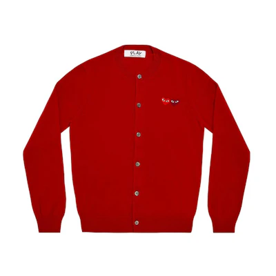 (Women) Comme Des Garçons CDG Play Red Knit Cardigan with Double Heart Logo. AZ-N057-051-5