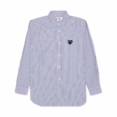 (Women) Comme Des Garçons CDG Play Striped Shirt Blue with Black Heart Logo AZ-B017-051-1