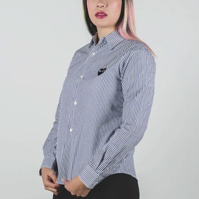 (Women) Comme Des Garçons CDG Play Striped Shirt Blue with Black Heart Logo AZ-B017-051-1 Details for (Women) Comme Des Garçons CDG Play Striped Shirt Blue with Black Heart Logo AZ-B017-051-1