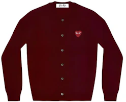 (Women) Comme Des Garçons CDG Play V-Neck Embroidered Knit Cardigan Burgundy. AZ-N007-051-4 (Women) Comme Des Garçons CDG Play V-Neck Embroidered Knit Cardigan Burgundy. AZ-N007-051-4