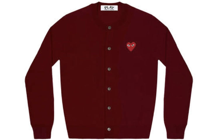 (Women) Comme Des Garçons CDG Play  V-Neck Embroidered Knit Cardigan Burgundy. AZ-N007-051-4 圖 2