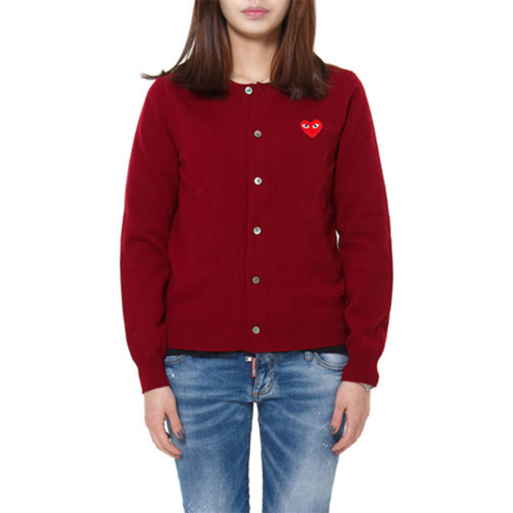 (Women) Comme Des Garçons CDG Play  V-Neck Embroidered Knit Cardigan Burgundy. AZ-N007-051-4 圖 3