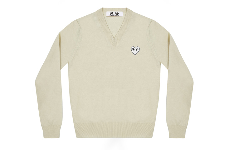 (Women) Comme Des Garçons CDG Play  V-Neck Knit Pullover Sweater Natural Color. AZ-N063-051-3 圖 2