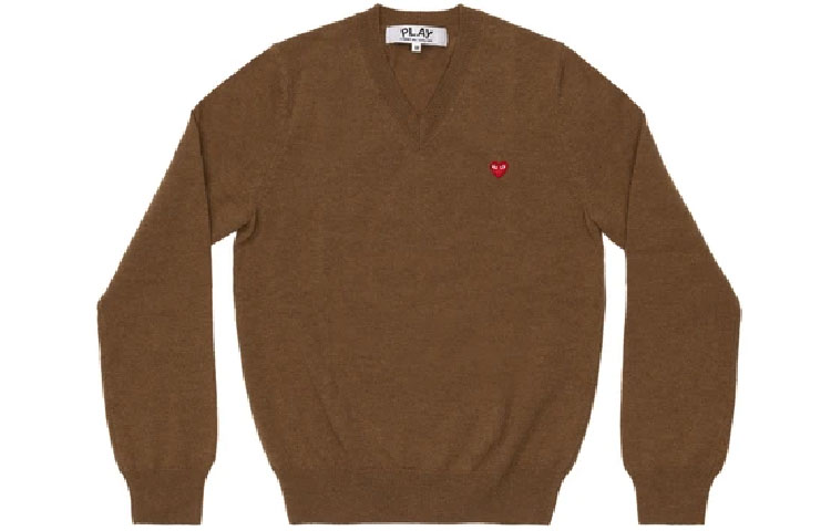 (Women) Comme Des Garçons CDG Play  V-Neck Logo Heart Sweater Brown. AZ-N077-051-3