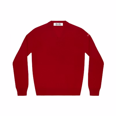 (Women) Comme Des Garçons CDG Play V-Neck Sweater Red with Red Heart Logo AZ-N039-051-4