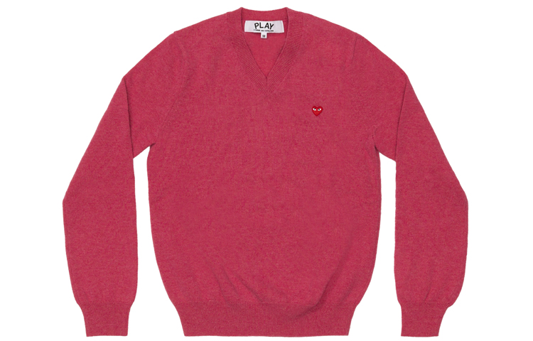(Women) Comme Des Garçons CDG Play  V-Neck Sweater Pink with Red Heart Logo. AZ-N077-051-4