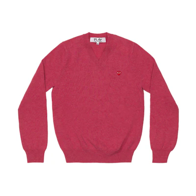 (Women) Comme Des Garçons CDG Play V-Neck Sweater Pink with Red Heart Logo. AZ-N077-051-4