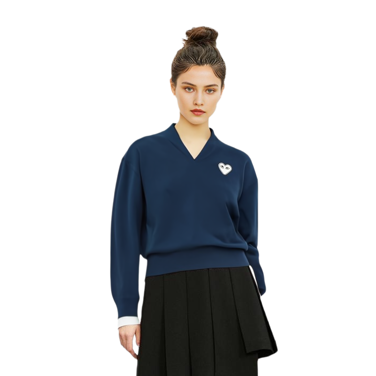 (Women) Comme Des Garçons CDG Play  V-Neck Sweater Navy Blue with White Heart Design. AZ-N059-051-2 圖 3