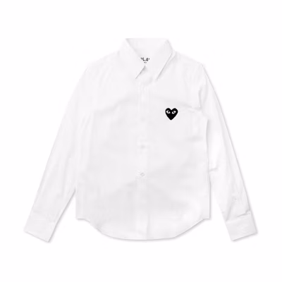 (Women) Comme Des Garçons CDG Play White Button-Up Shirt with Black Heart Logo. AZ-B003-051-2