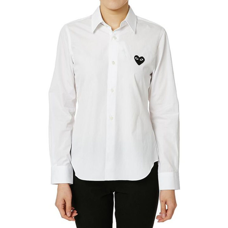 Shop (Women) Comme Des Garçons CDG Play  White Button-Up Shirt with Black Heart Logo. AZ-B003-051-2