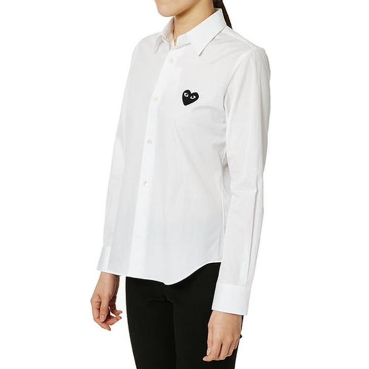 Details for (Women) Comme Des Garçons CDG Play  White Button-Up Shirt with Black Heart Logo. AZ-B003-051-2