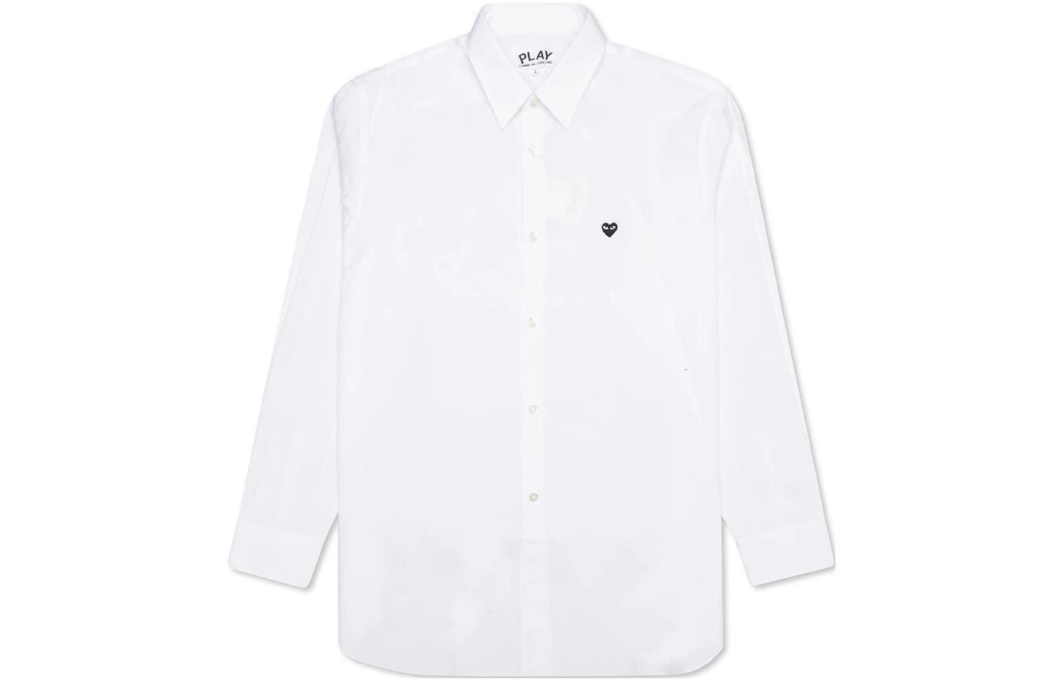 (Women) Comme Des Garçons CDG Play  White Long Sleeve Shirt with Heart Patch Button Design AZ-B013-051-2
