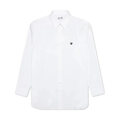 (Women) Comme Des Garçons CDG Play White Long Sleeve Shirt with Heart Patch Button Design AZ-B013-051-2