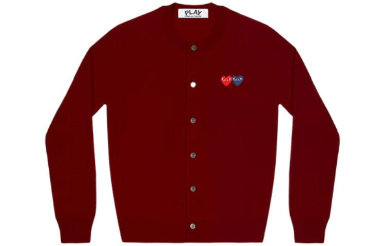 (Women) Comme Des Garçons CDG Play  Wool Cardigan with Double Heart Print in Burgundy. AZ-N057-051-4 圖 2