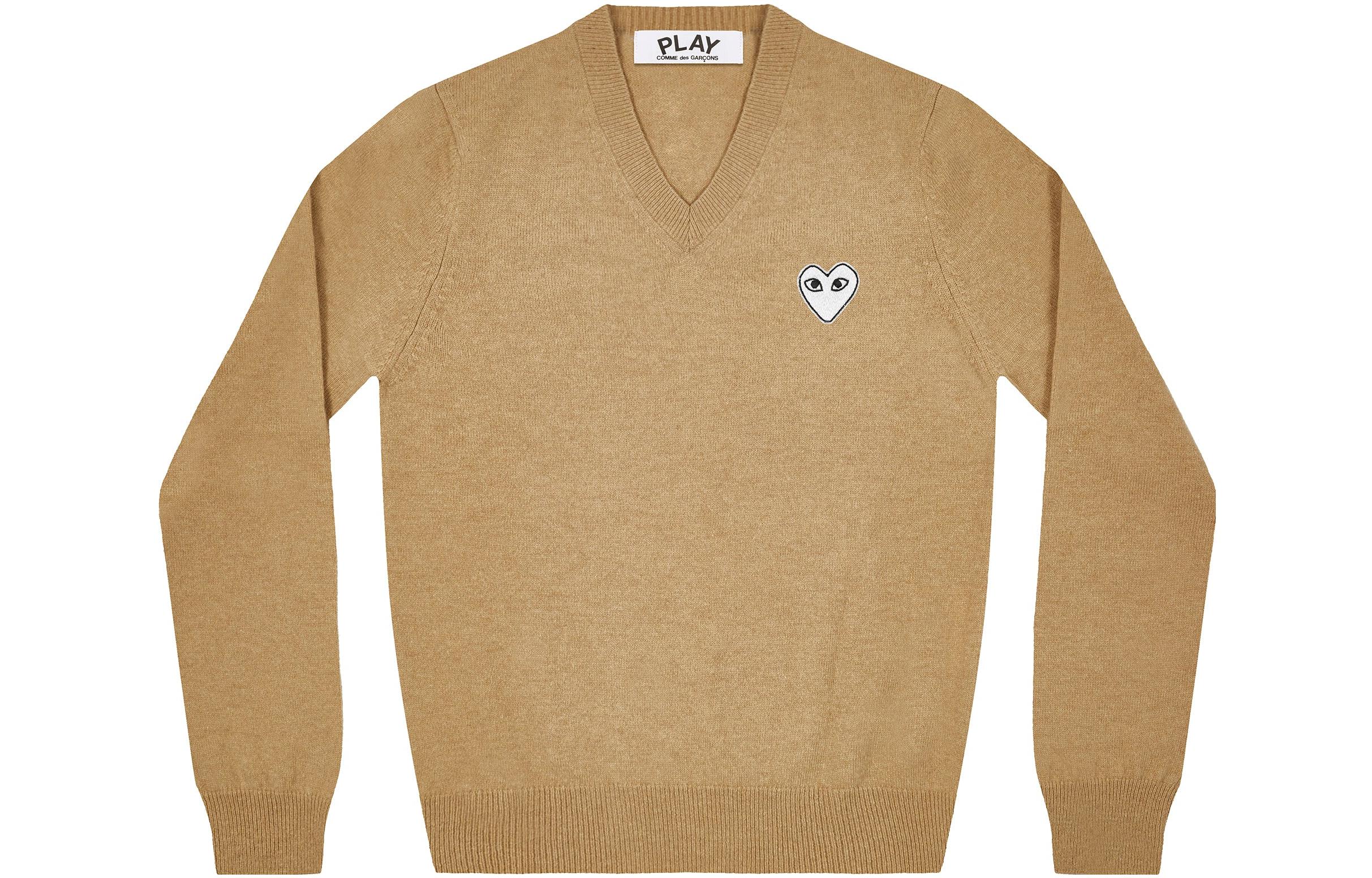 (Women) Comme Des Garçons CDG Play Beige Heart Patch V-Neck Knit Pullover  Sweater. AZ-N063-051-2 圖 2