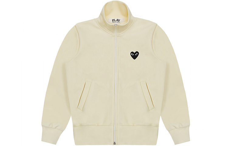 (Women) Comme Des Garçons CDG Play Black Heart  White Zip-Up Track Jacket. AZ-T255-051-3